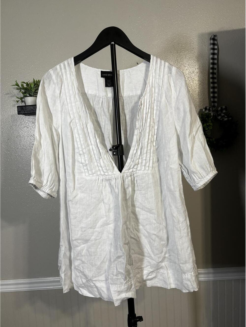 Lane Bryant White Linen Tunic Blouse Size 14/16